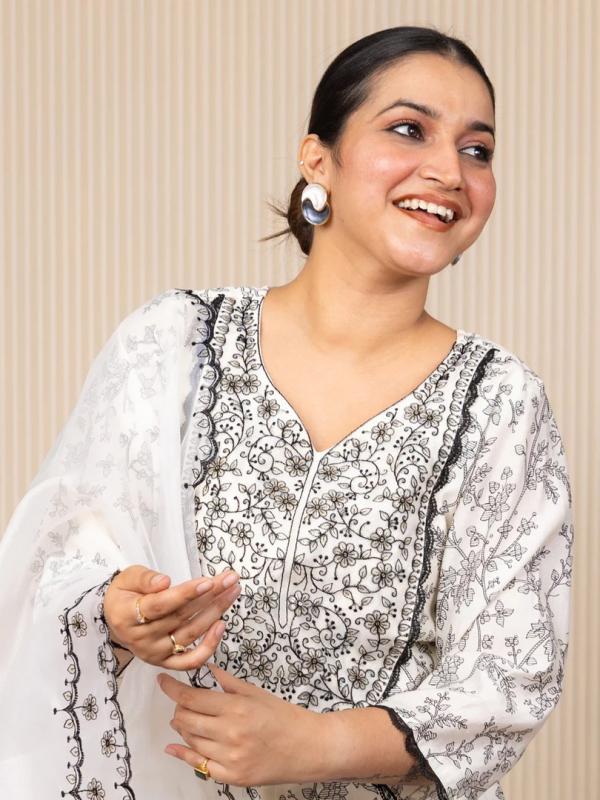 VP 9748 C Cream Silk Blend Kurta with Trousers & Dupatta Suits